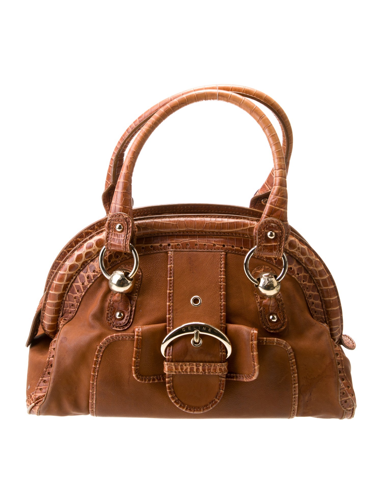 Celine Embossed Leather Shoulder Bag