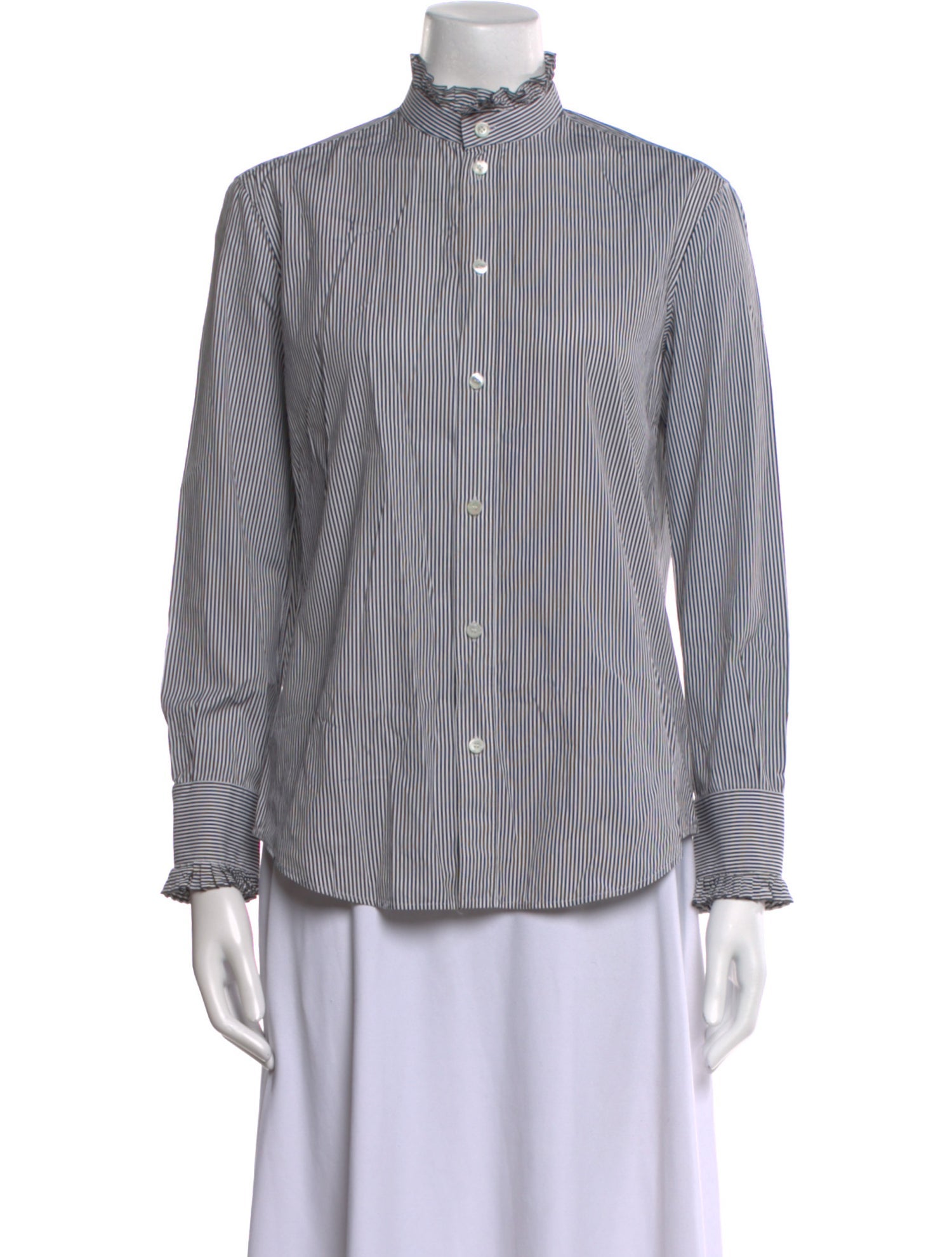 Celine Striped Mock Neck Button-Up Top