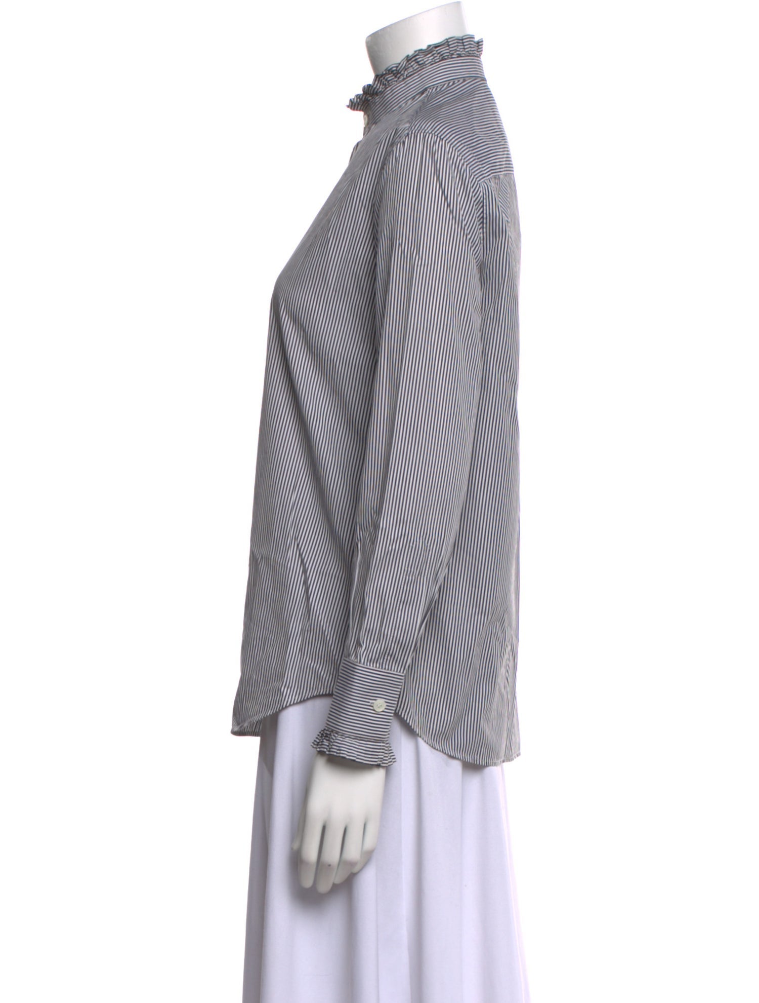 Celine Striped Mock Neck Button-Up Top