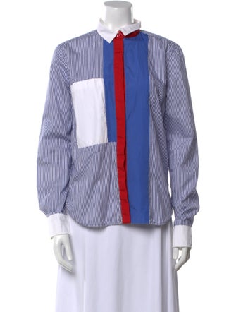 Celine Striped Long Sleeve Button-Up Top
