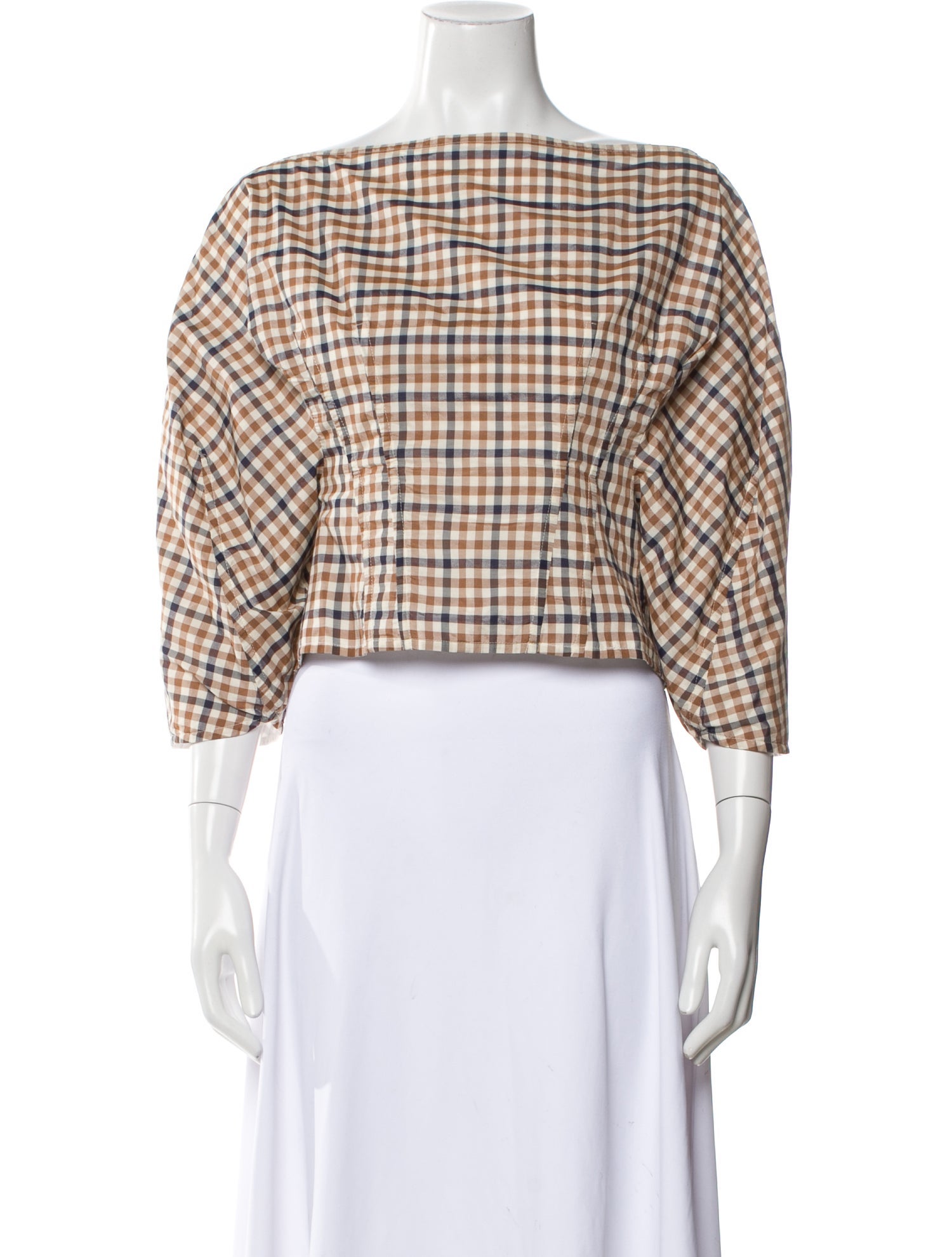 Celine Plaid Print Bateau Neckline Crop Top