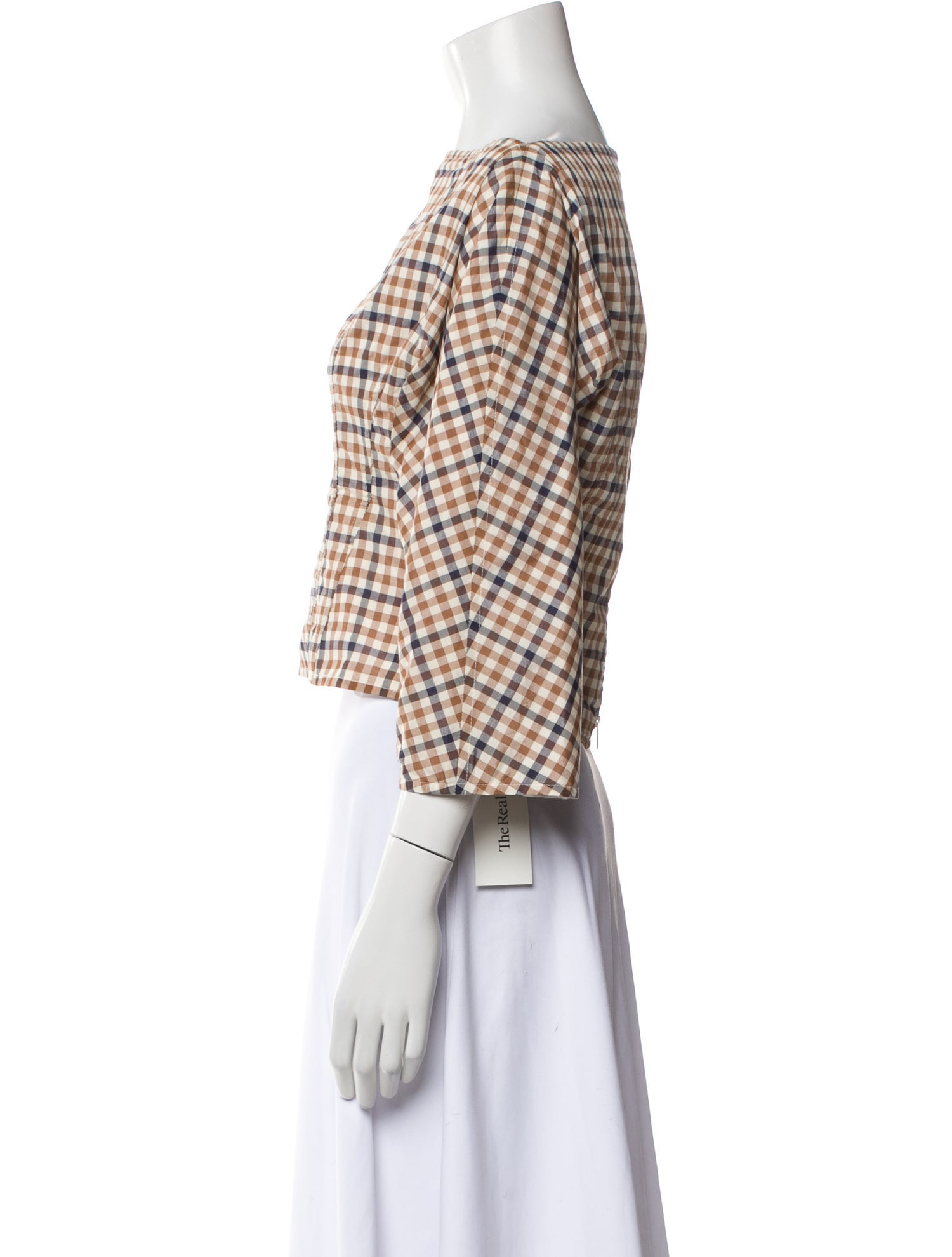 Celine Plaid Print Bateau Neckline Crop Top