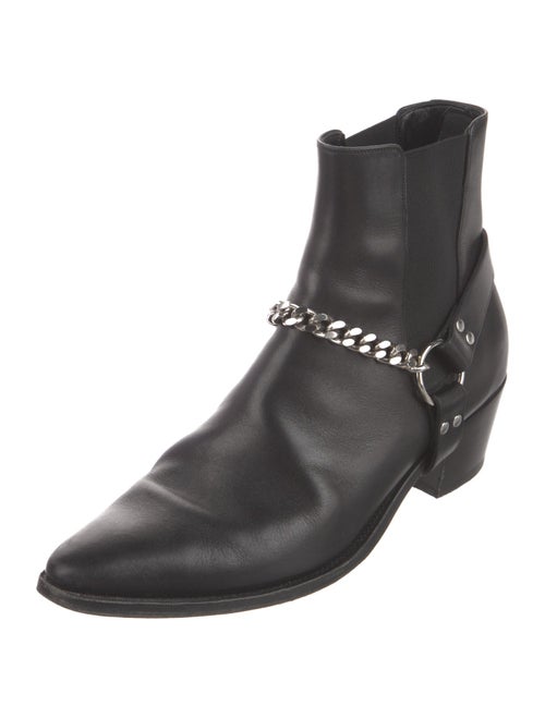 Celine Leather Chain-Link Accents Chelsea Boots