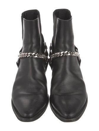 Celine Leather Chain-Link Accents Chelsea Boots