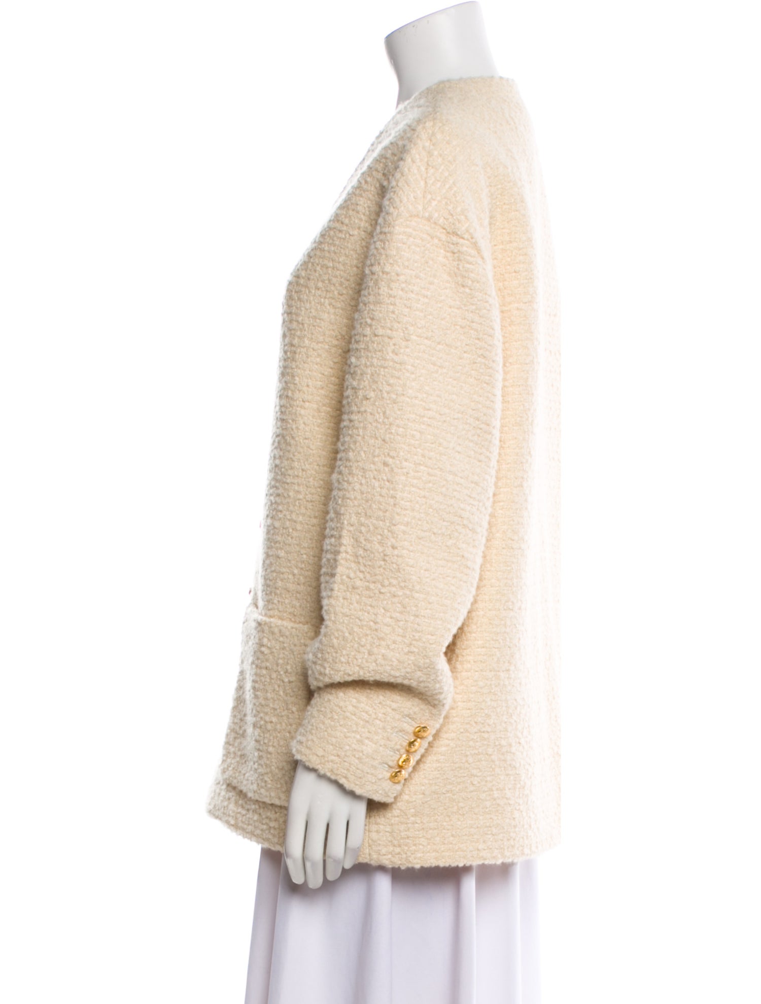 Celine Oversized Tweed Cashmere Faux Fur Jacket