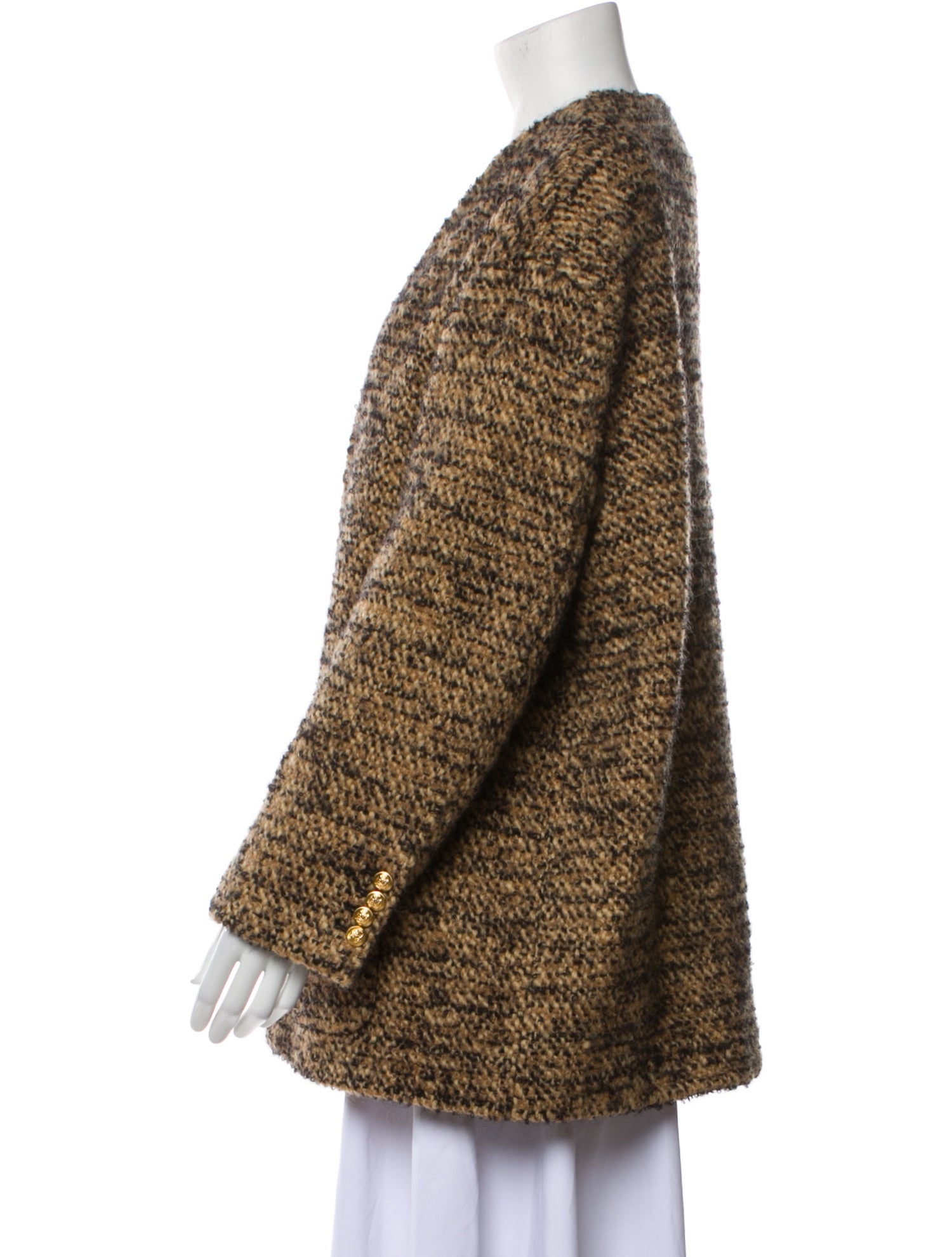 Celine Wool Tweed Pattern Faux Fur Jacket