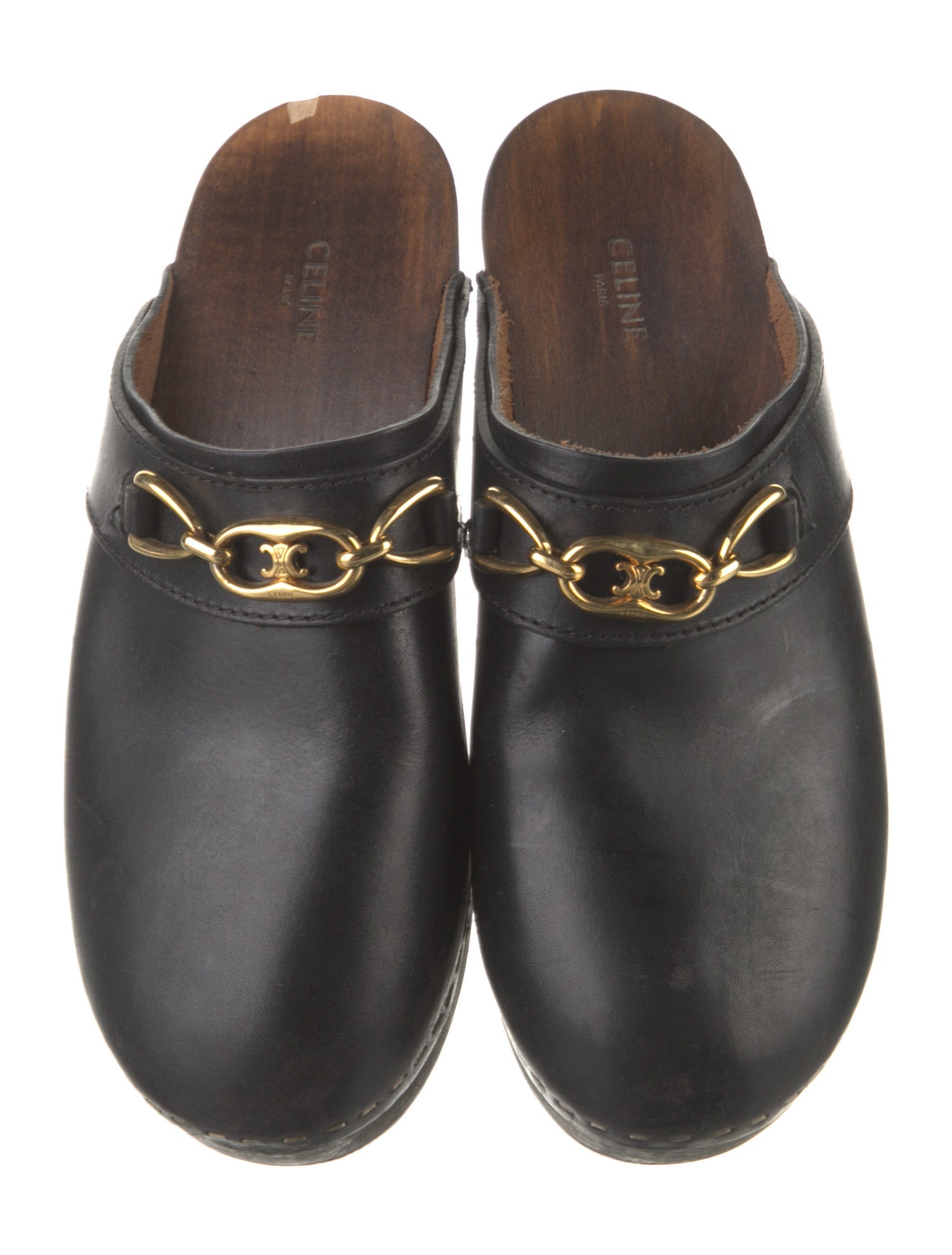 Celine Leather Chain-Link Accents Mules