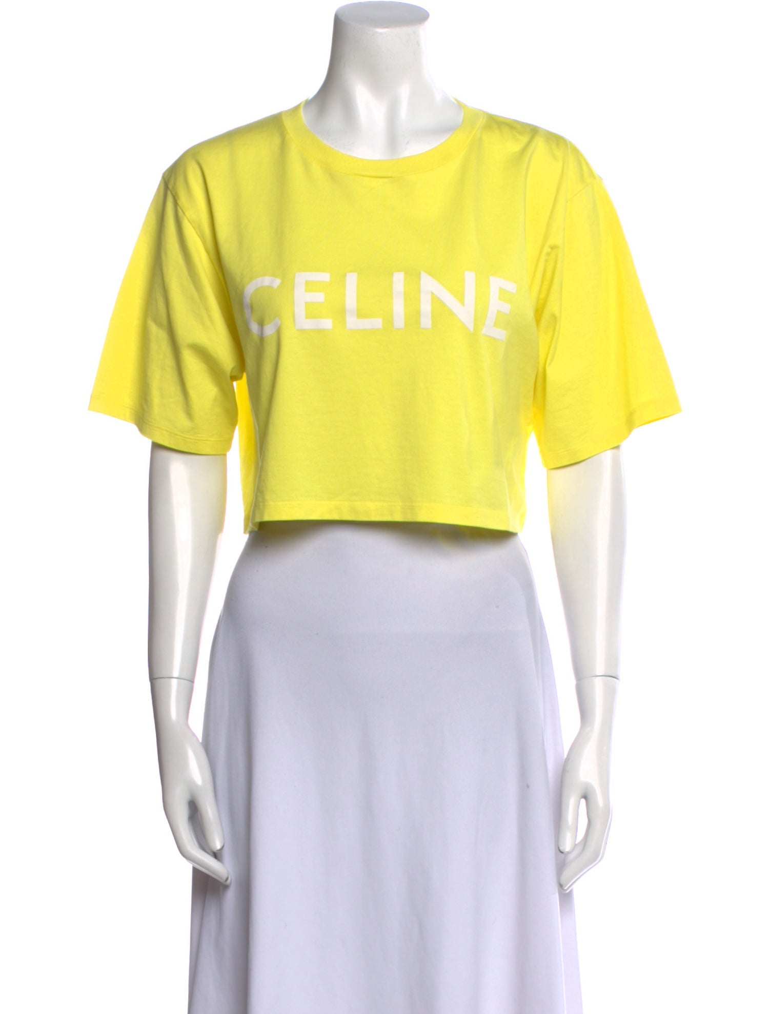 Celine Graphic Print Crew Neck Crop Top