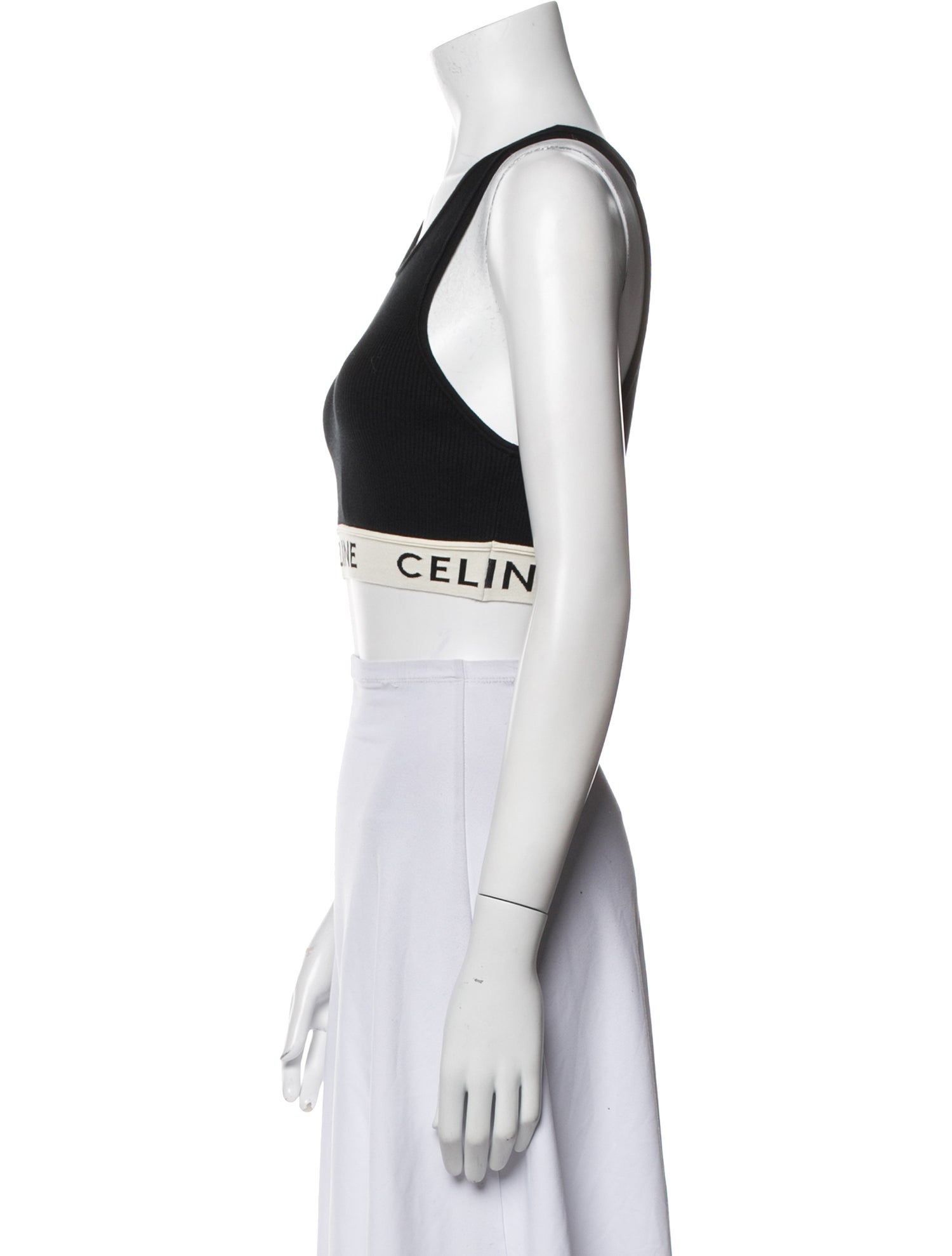 Celine Graphic Print Scoop Neck Crop Top