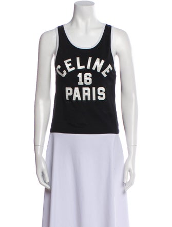 Celine Graphic Print Scoop Neck Top