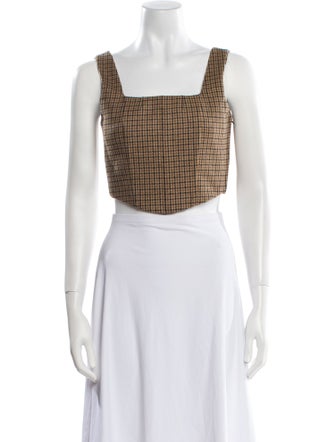 Celine Wool Plaid Print Crop Top