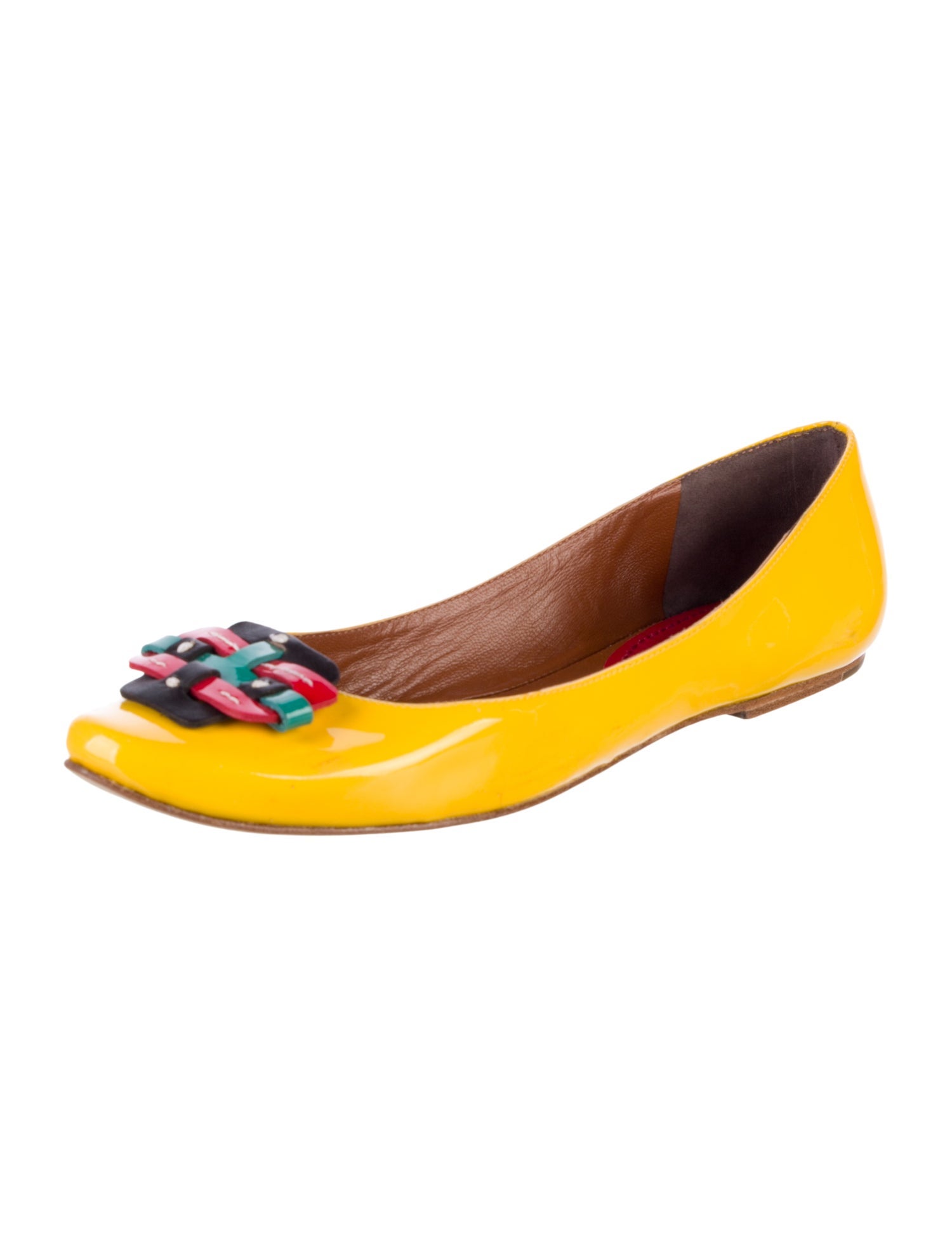 Celine Patent Leather Colorblock Pattern Ballet Flats