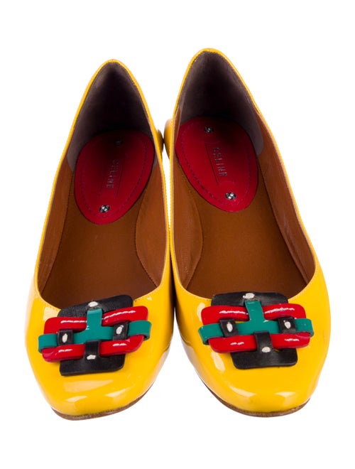 Celine Patent Leather Colorblock Pattern Ballet Flats