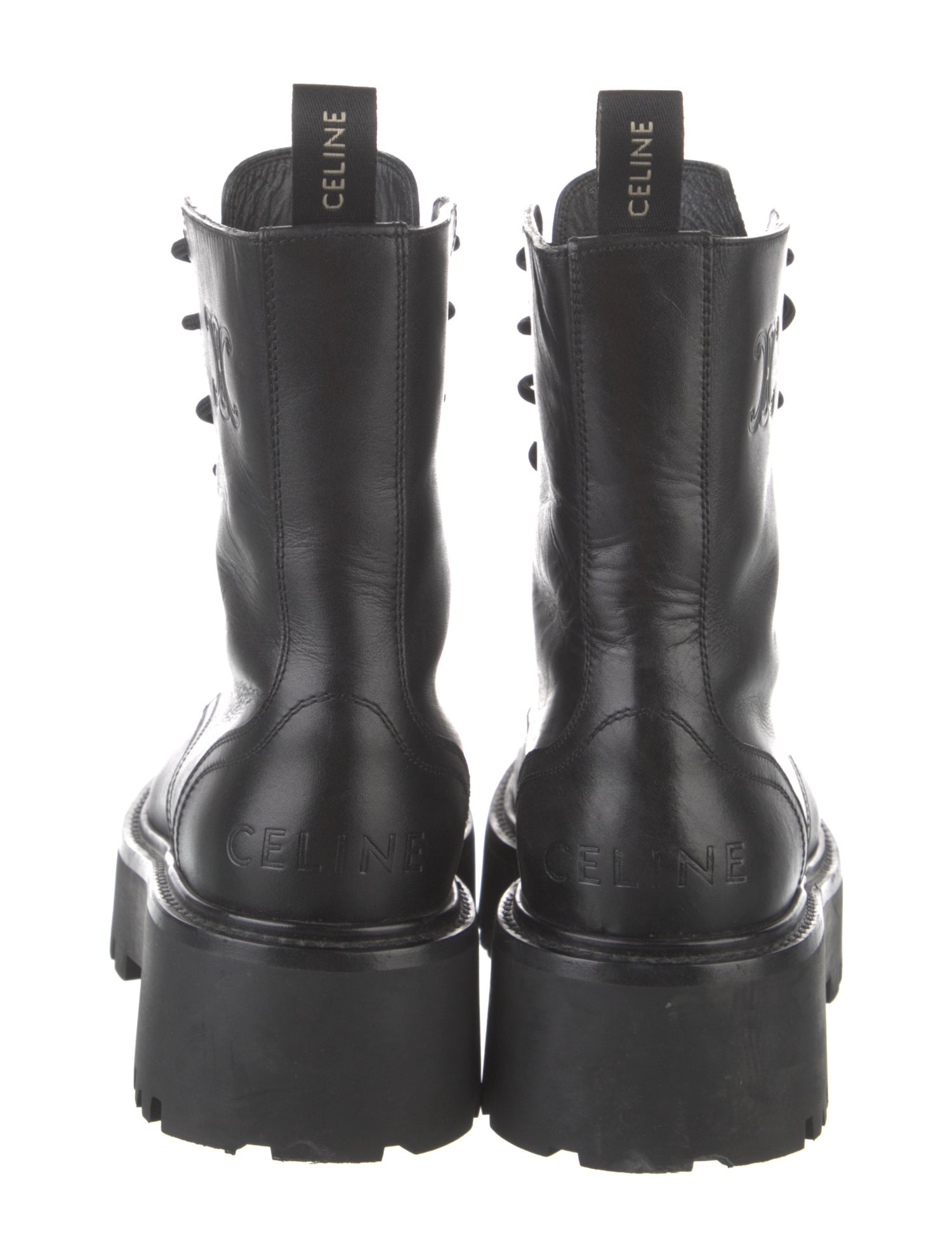 Celine Leather Studded Accents Combat Boots