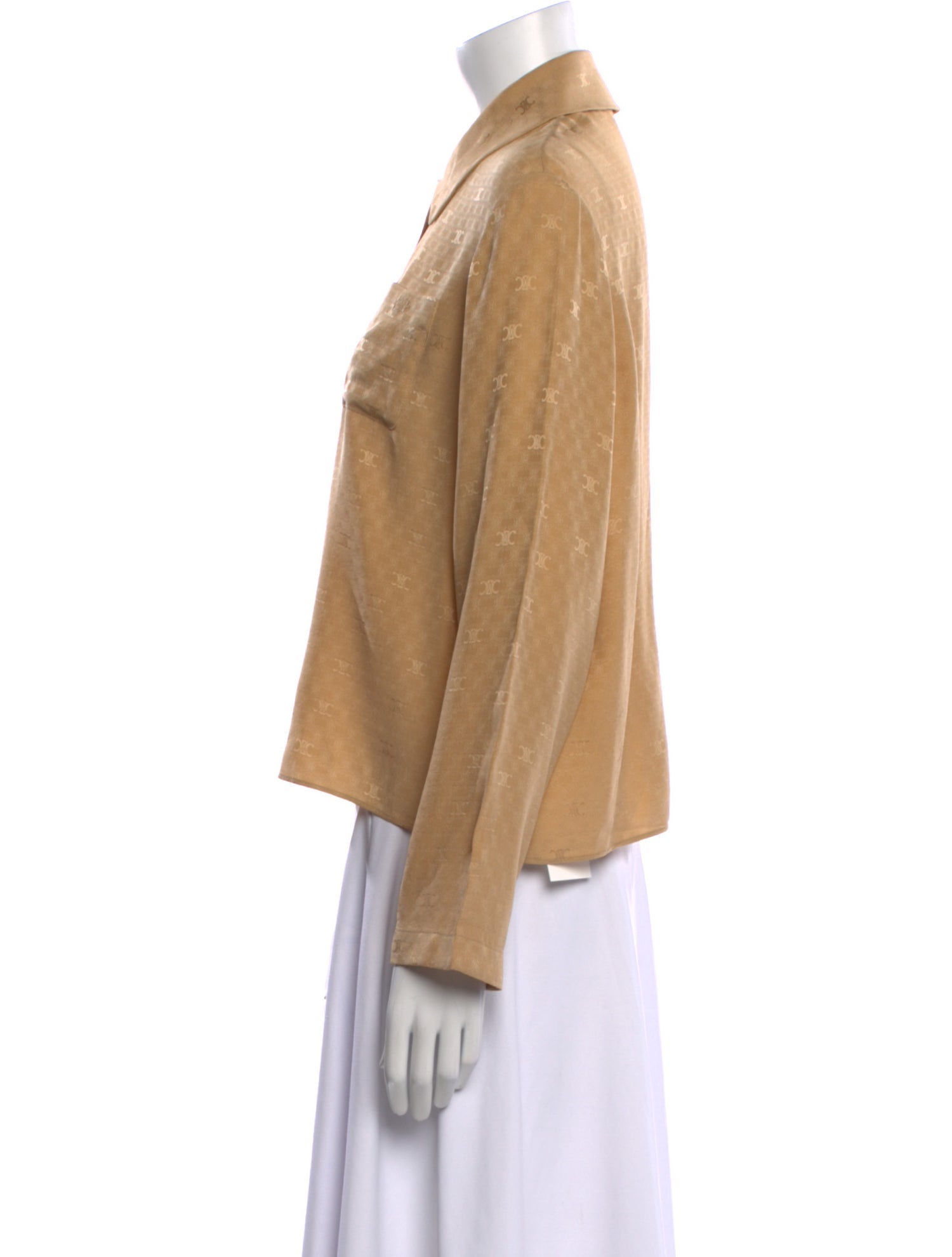 Celine Silk Long Sleeve Button-Up Top