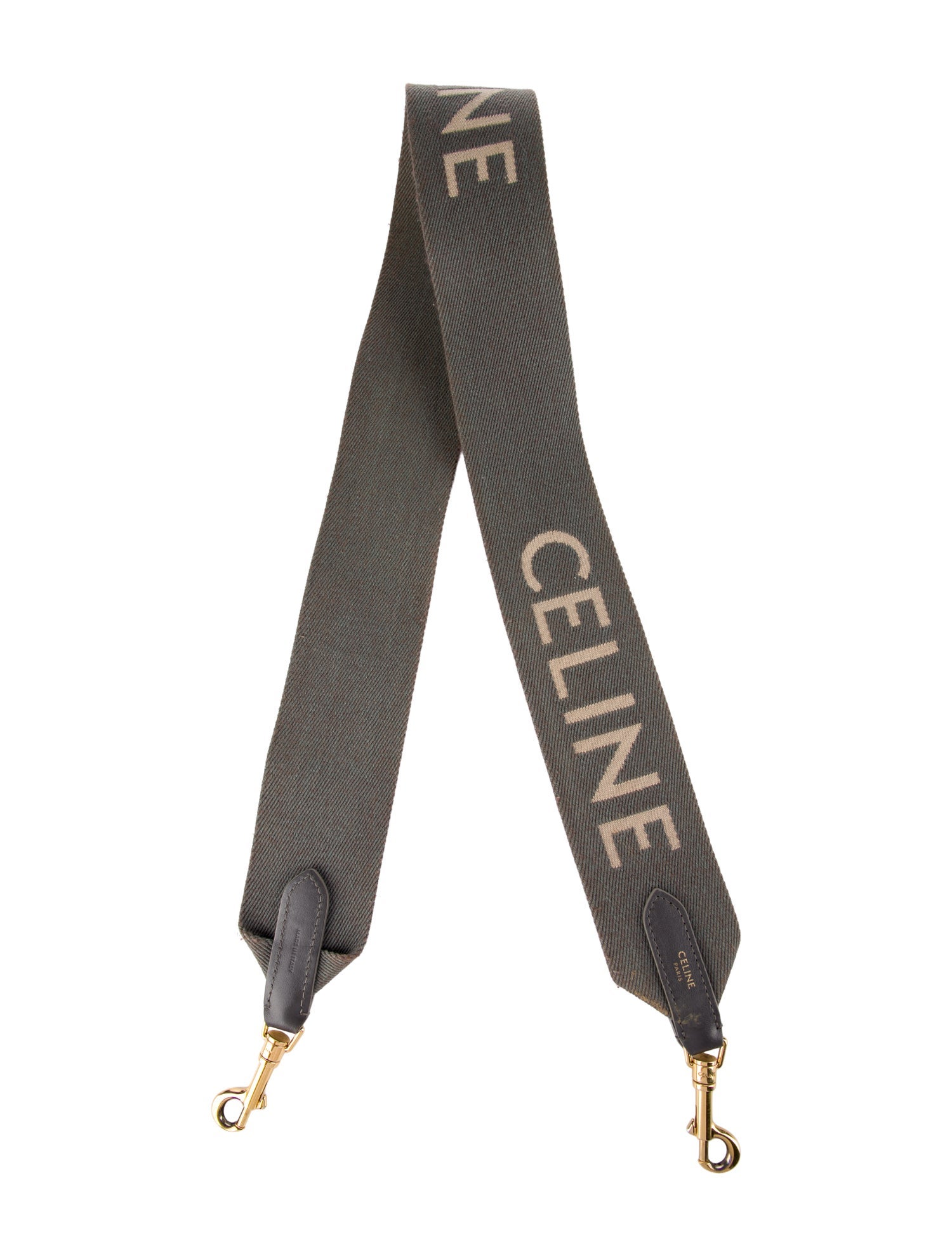 Celine Canvas Logo Leather Trim Long Bag Strap