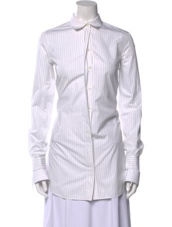 Celine Striped Long Sleeve Button-Up Top