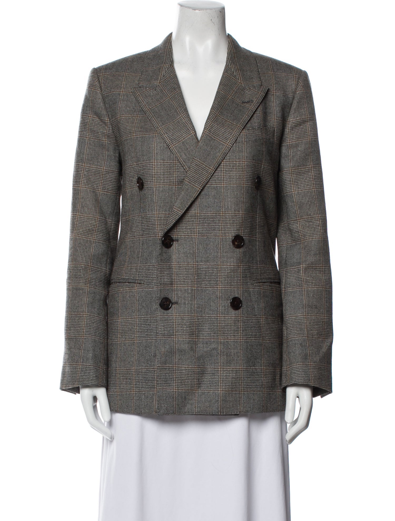 Celine Wool Plaid Print Blazer
