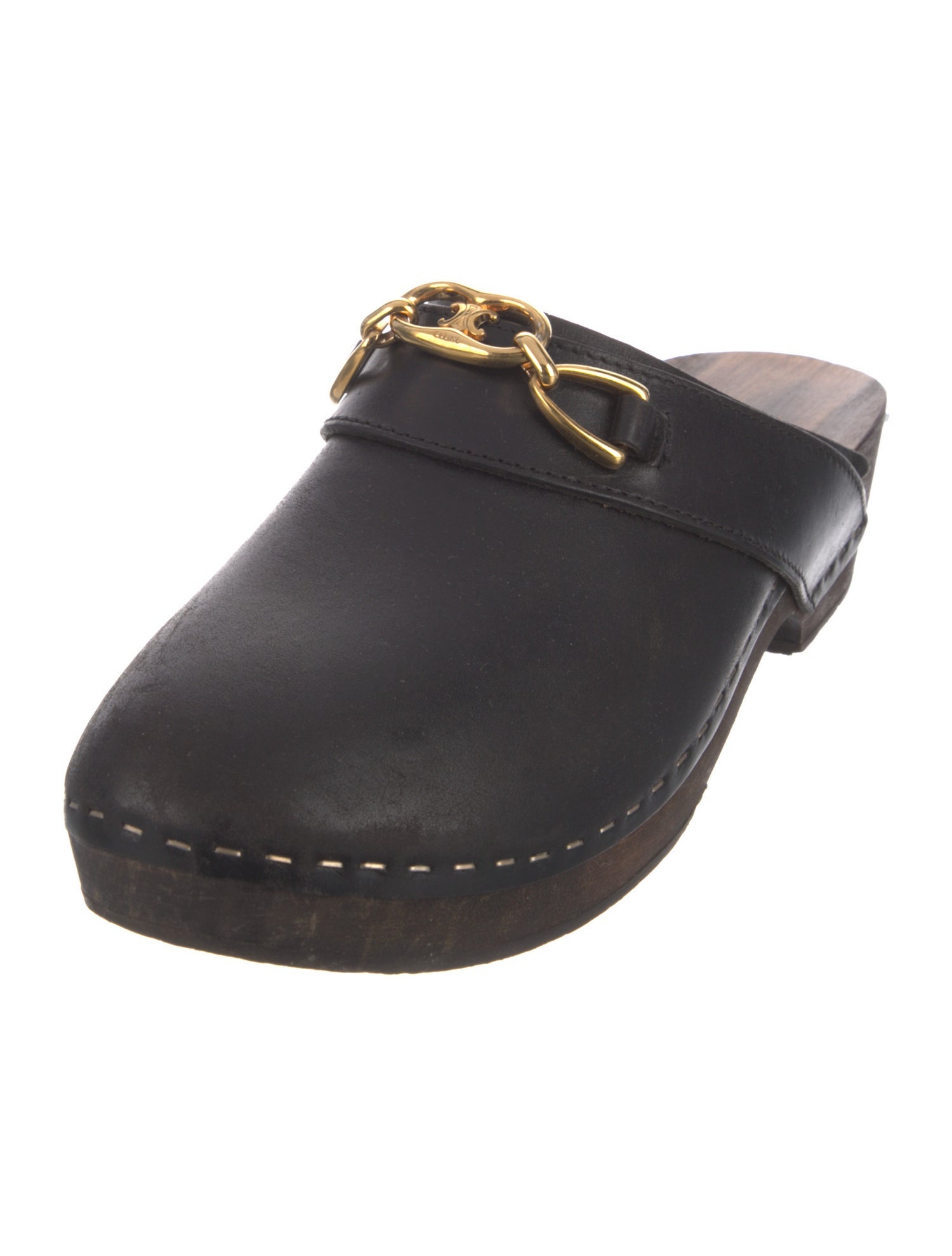 Celine Leather Chain-Link Accents Mules