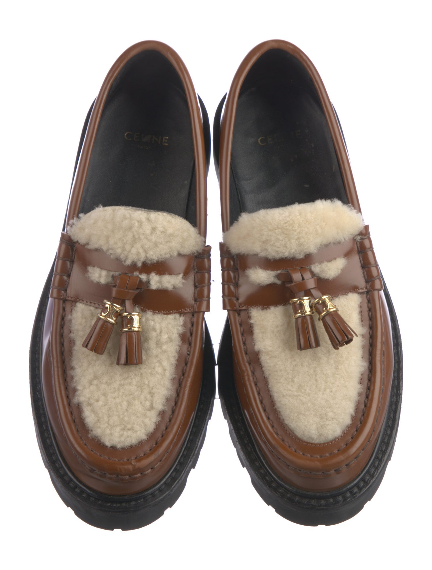 Celine Leather Tassel Accents Loafers