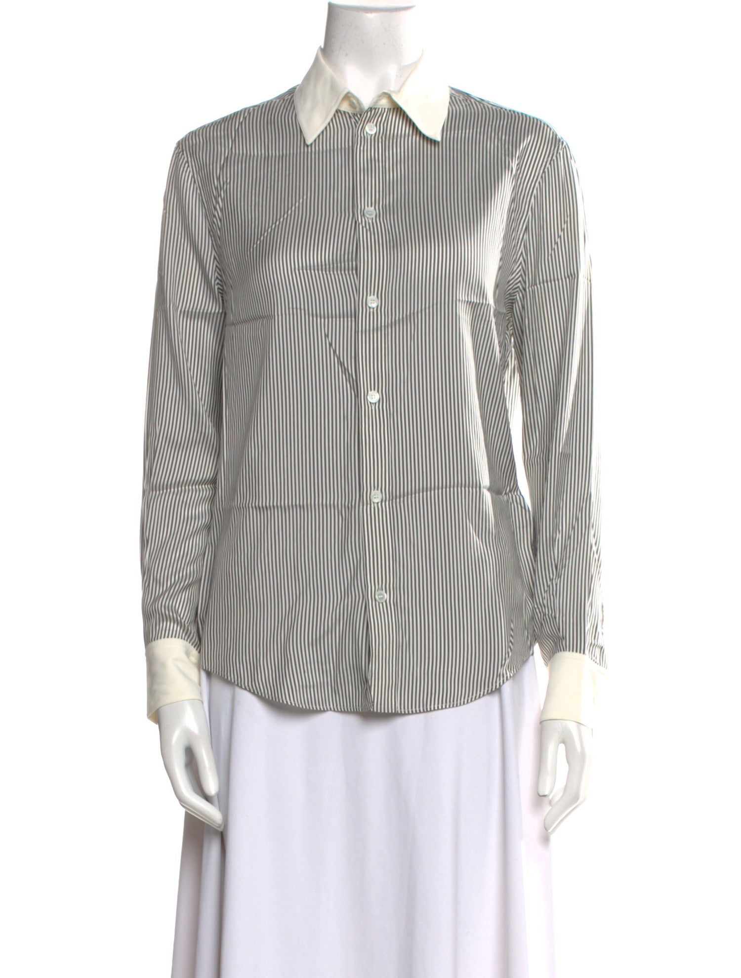 Celine Silk Striped Button-Up Top