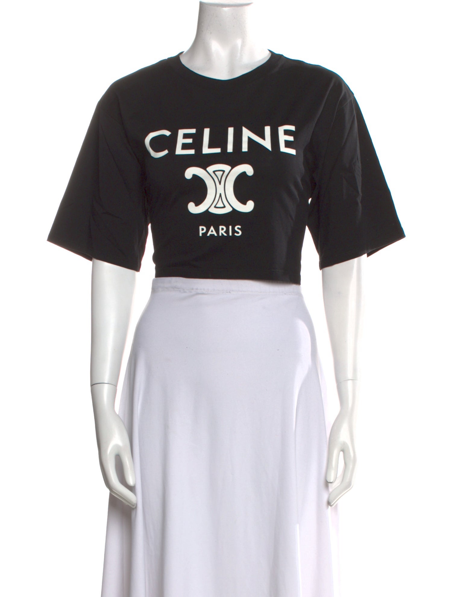 Celine Graphic Print Crew Neck Crop Top