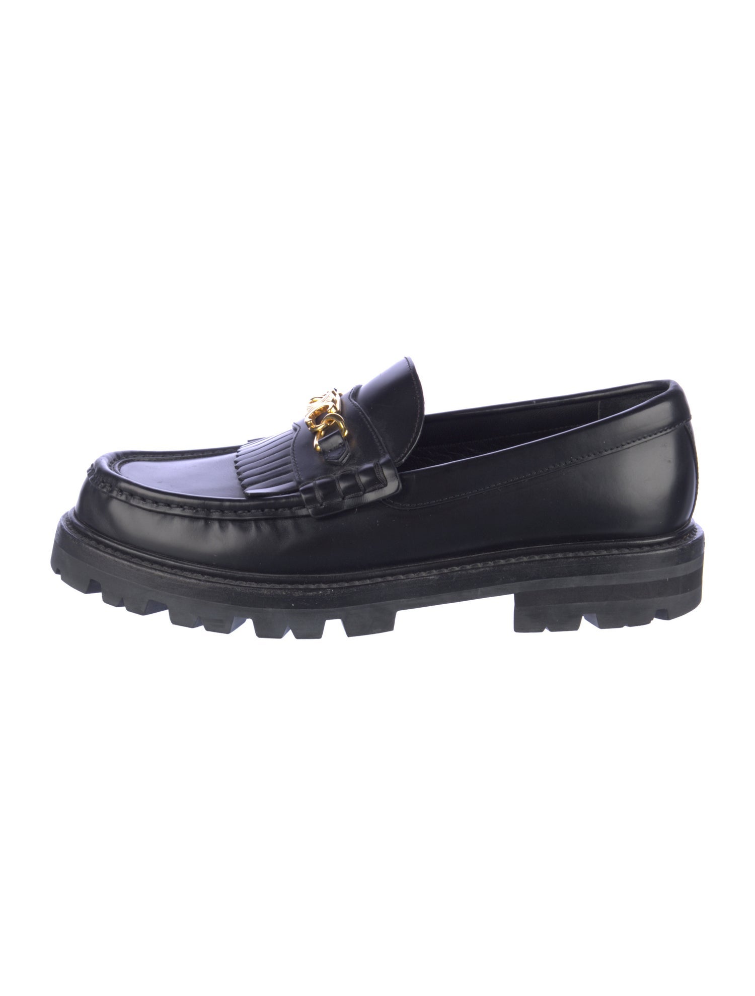 Celine Leather Fringe Trim Accent Loafers