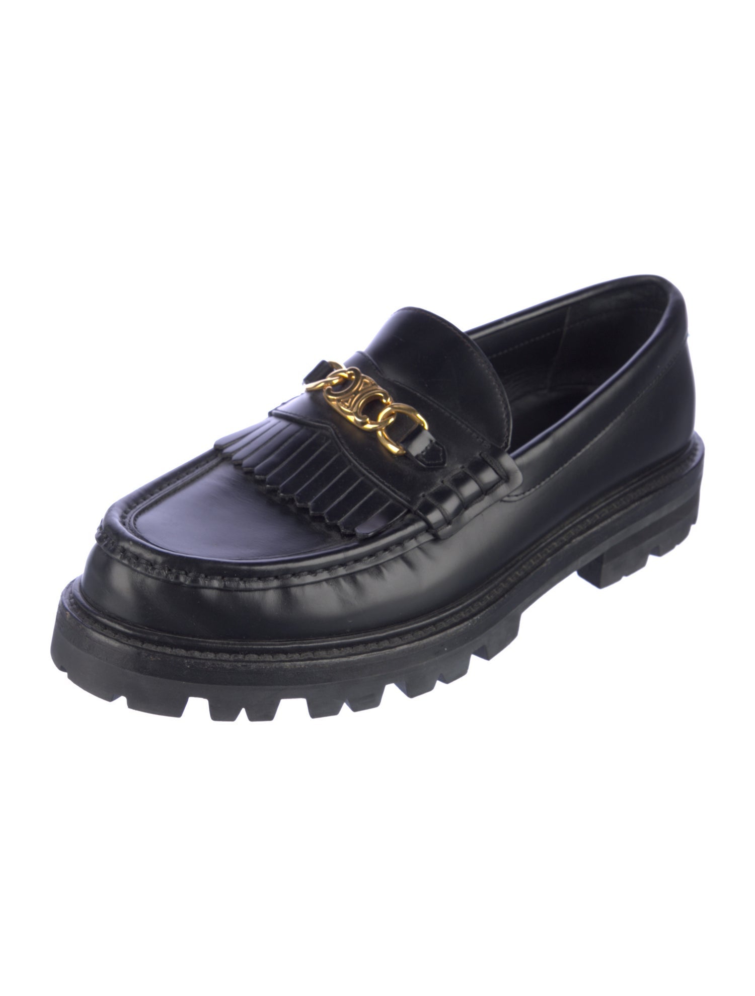 Celine Leather Fringe Trim Accent Loafers