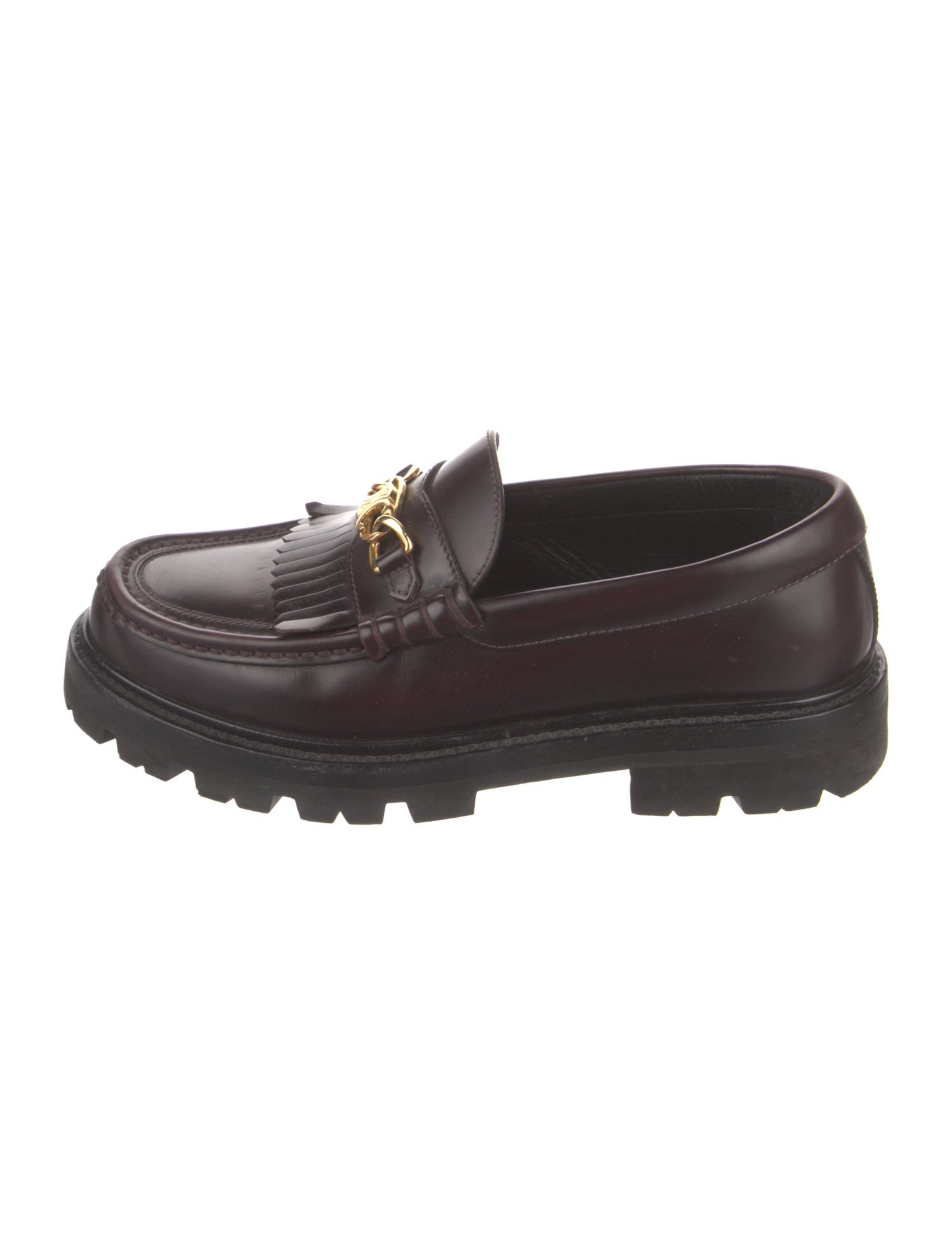 Celine Patent Leather Fringe Trim Accent Loafers