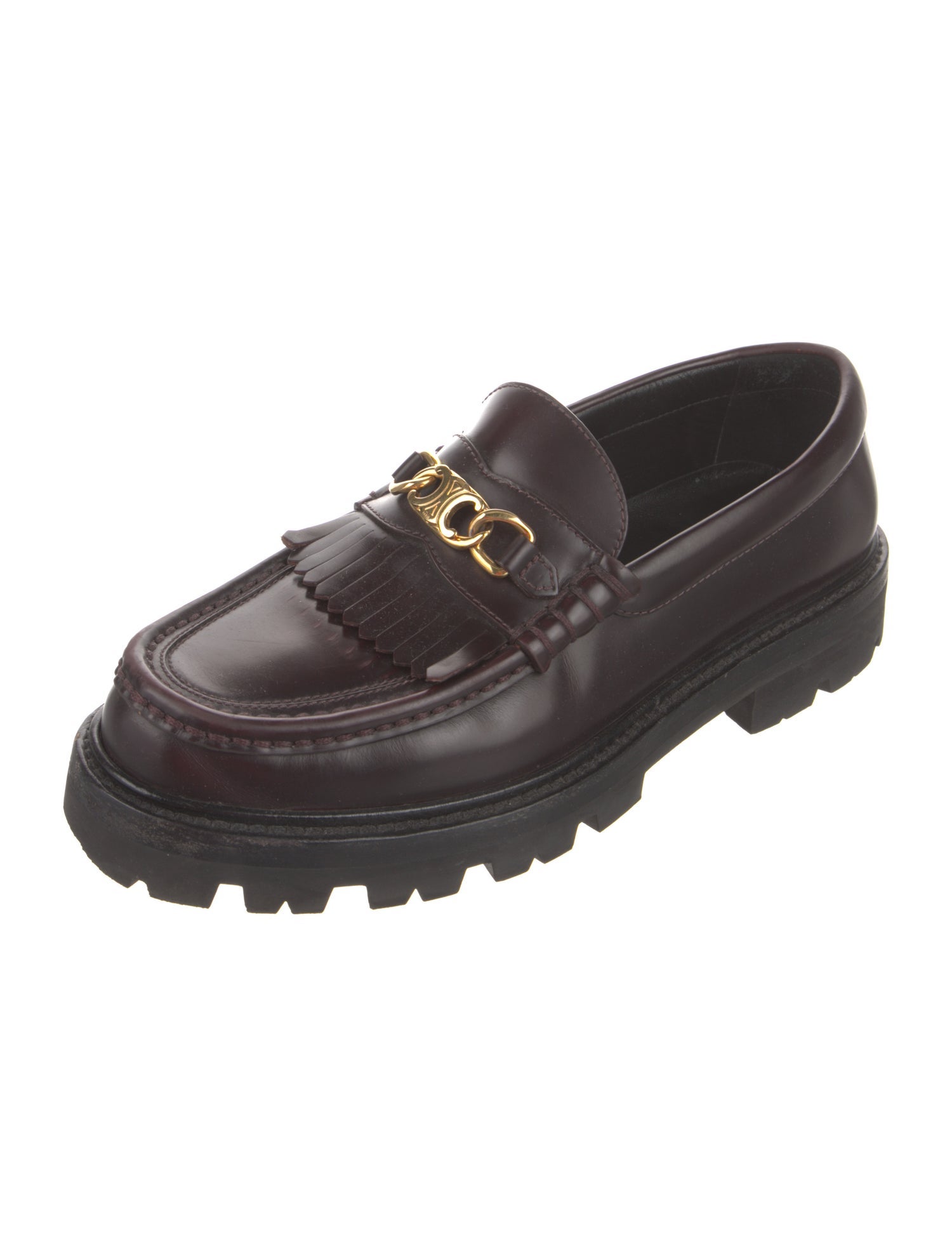 Celine Patent Leather Fringe Trim Accent Loafers
