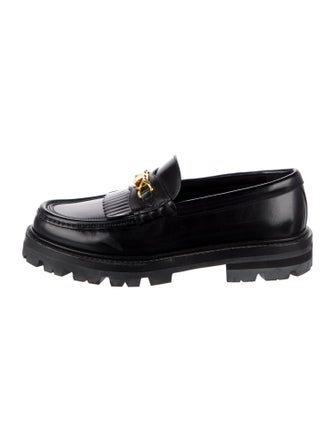 Celine Patent Leather Chain-Link Accents Loafers