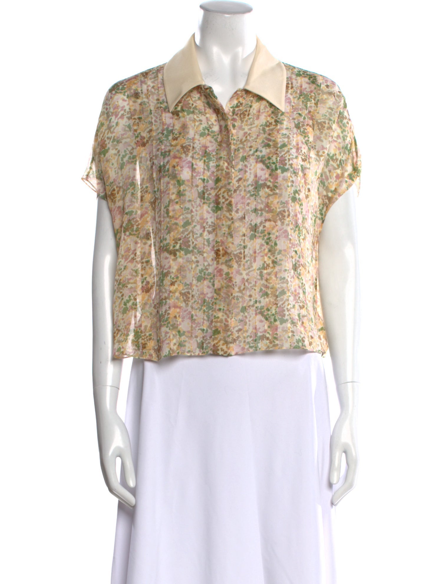 Celine Silk Floral Print Button-Up Top