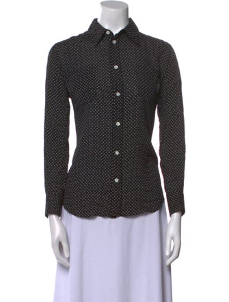 Celine Polka Dot Print Long Sleeve Button-Up Top
