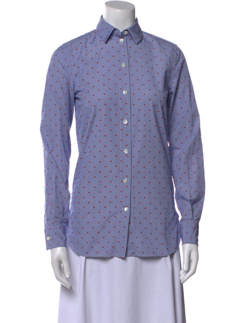 Celine Polka Dot Print Long Sleeve Button-Up Top
