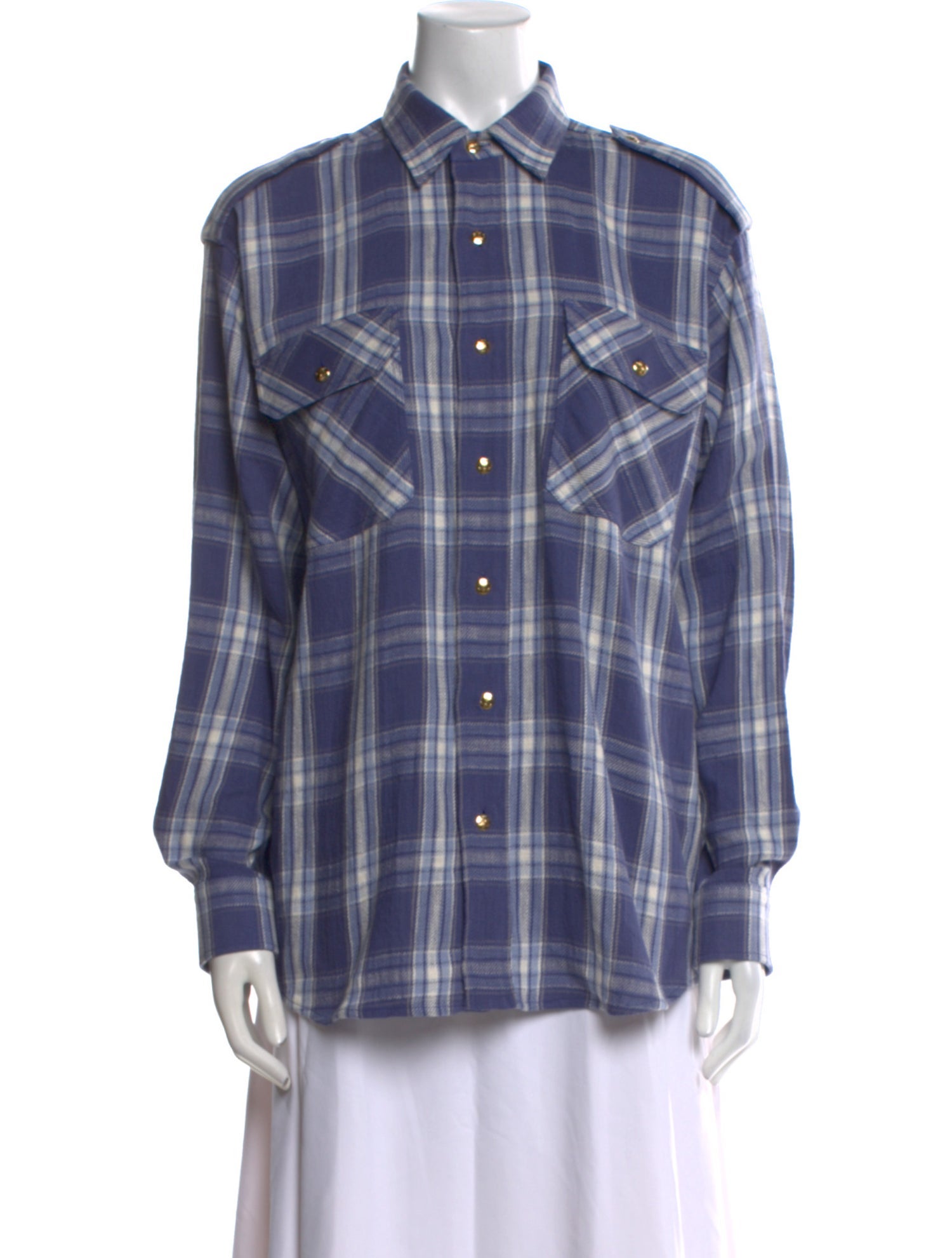 Celine 2024 Check Plaid Overshirt Button-Up Top