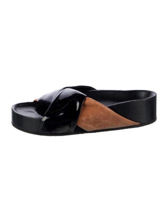 Celine Patent Leather Colorblock Pattern Slides