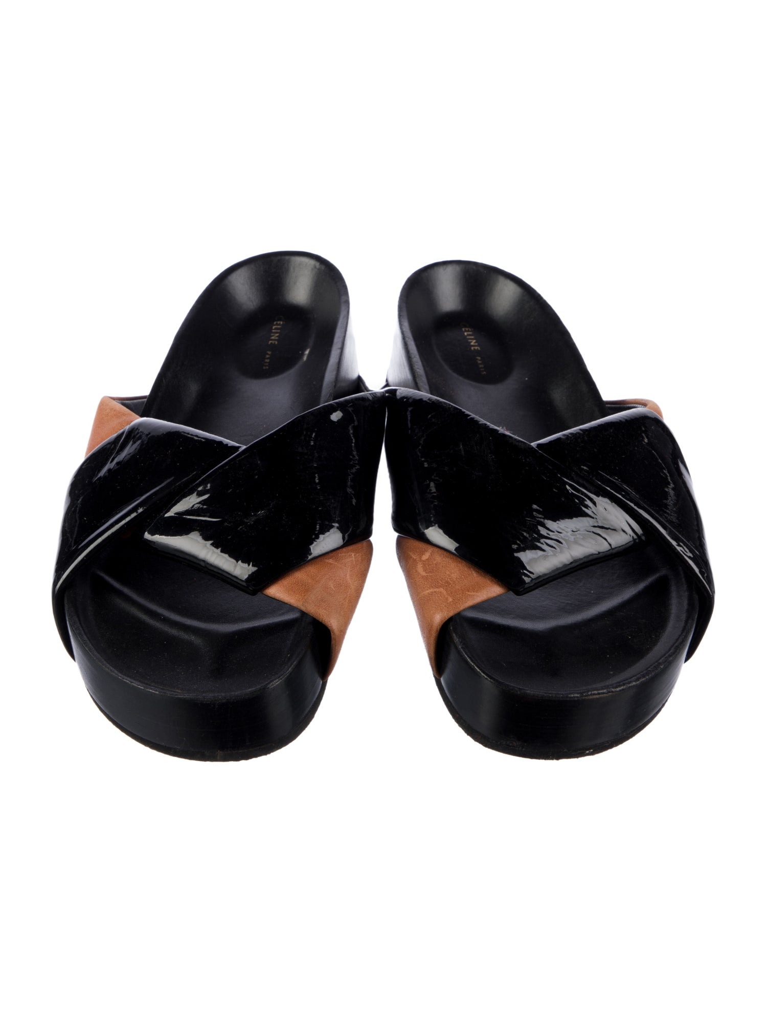 Celine Patent Leather Colorblock Pattern Slides