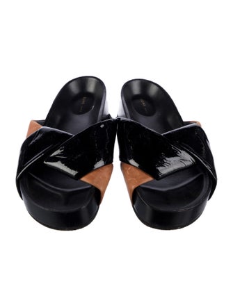 Celine Patent Leather Colorblock Pattern Slides