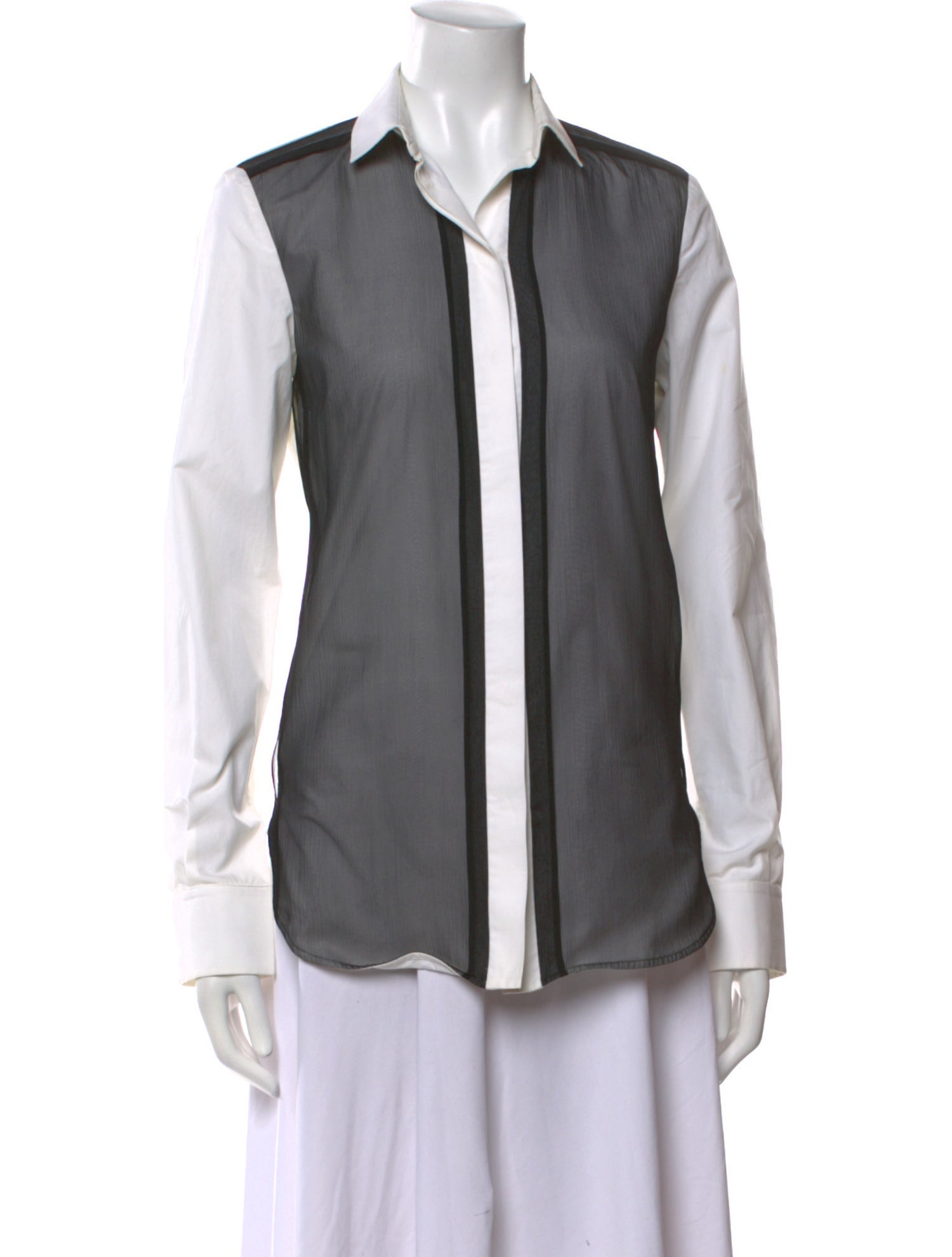 Celine Sheer Long Sleeve Long Sleeve Button-Up Top