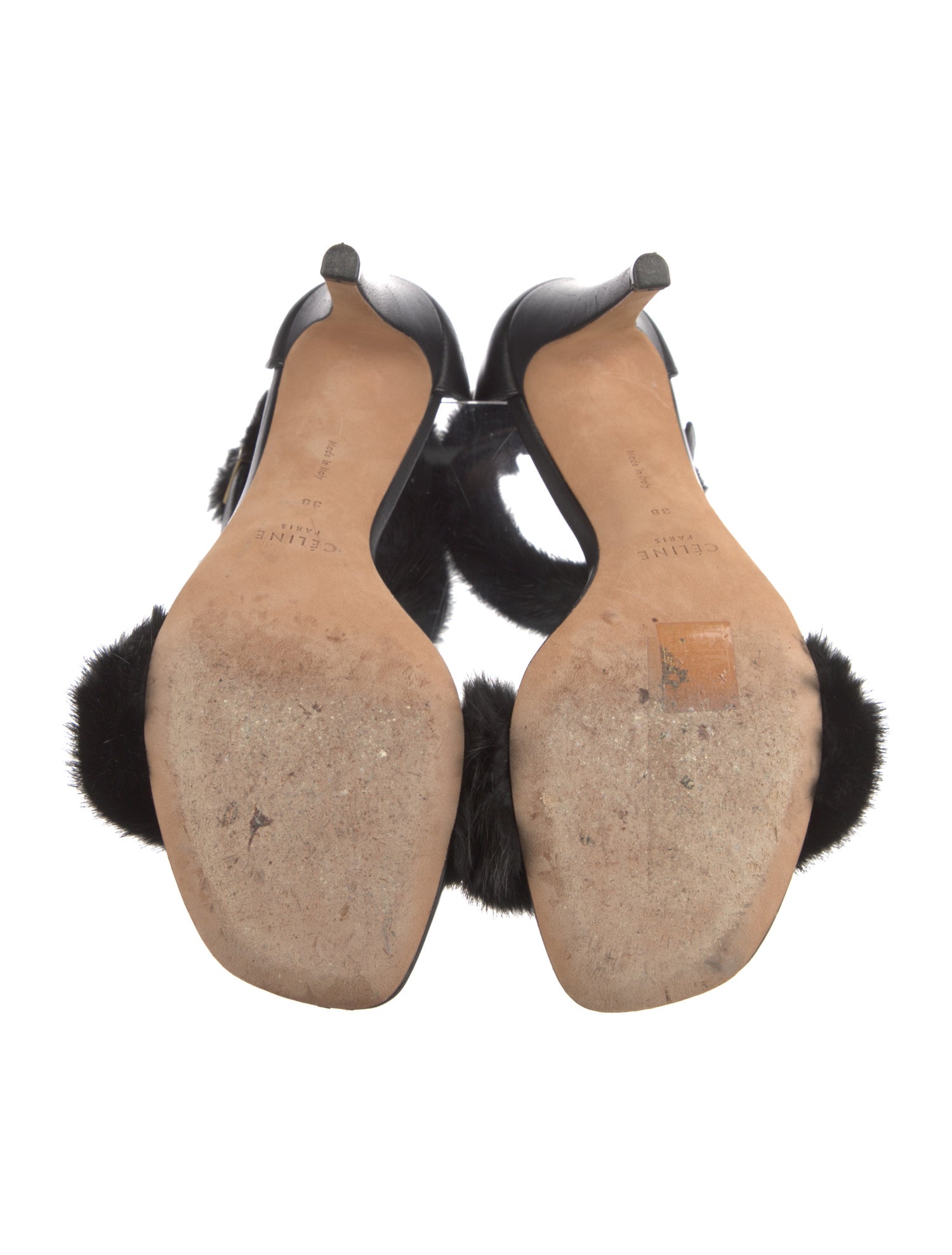 Celine Leather Fur Trim Sandals