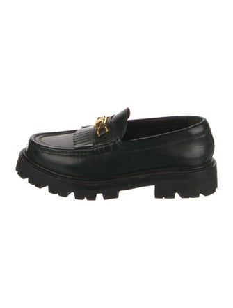 Celine Leather Fringe Trim Accent Loafers