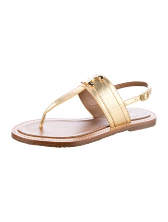 Celine Lympia Triomphe Leather T-Strap Sandals