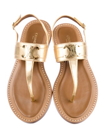 Celine Lympia Triomphe Leather T-Strap Sandals