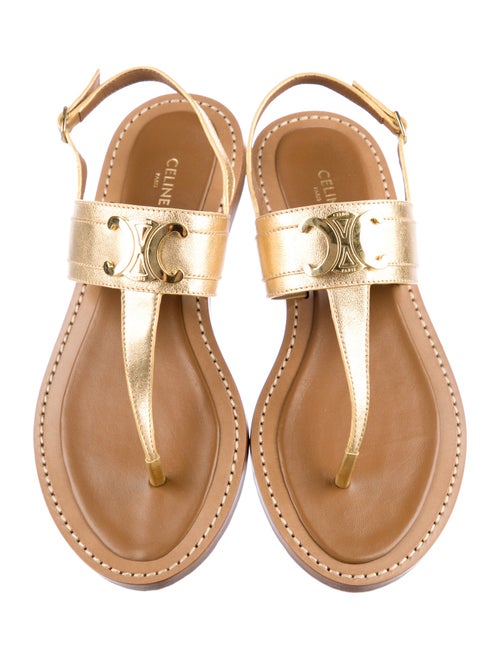 Celine Lympia Triomphe Leather T-Strap Sandals