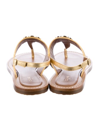 Celine Lympia Triomphe Leather T-Strap Sandals