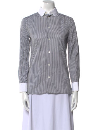 Celine Striped Long Sleeve Button-Up Top