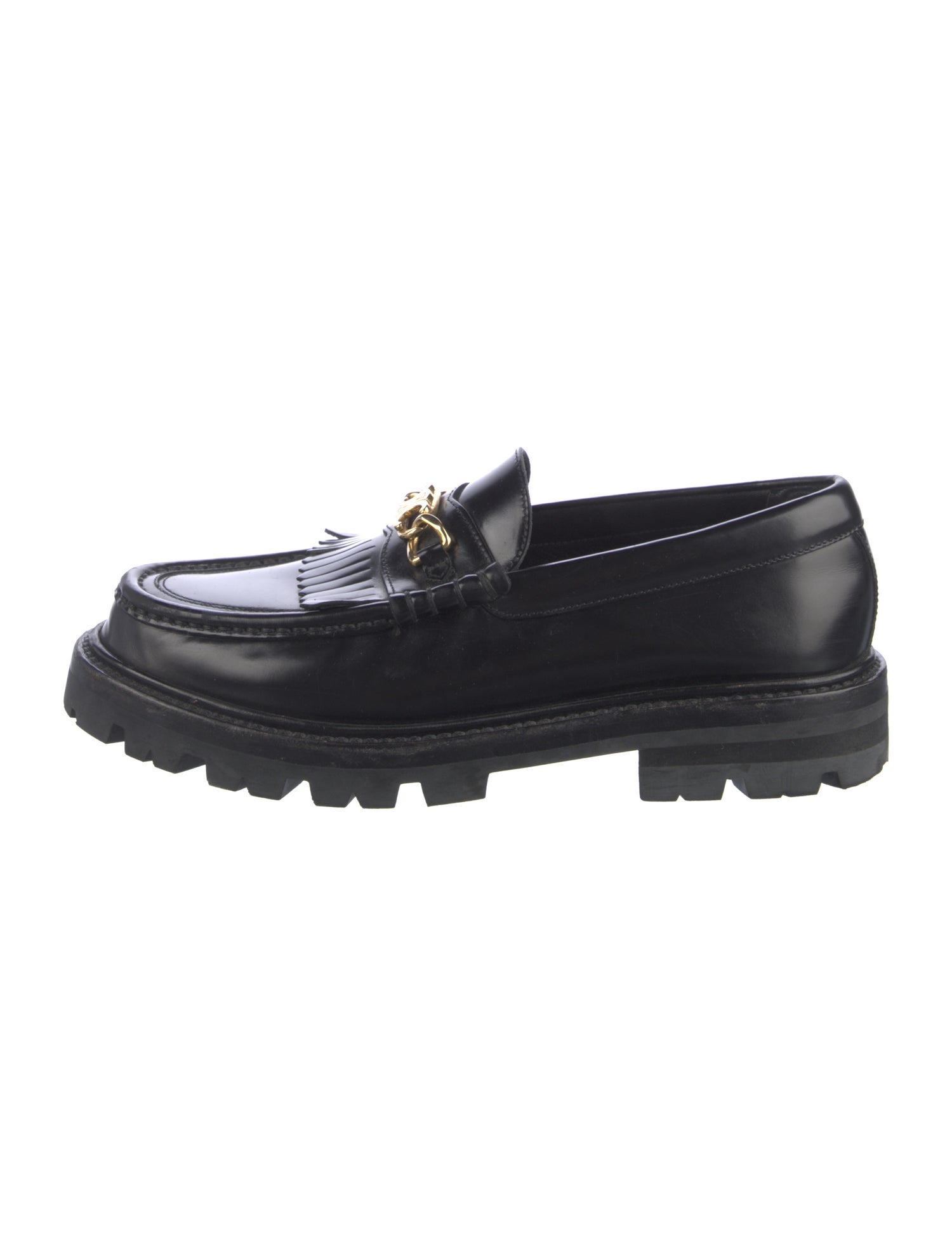 Celine Leather Chain-Link Accents Loafers
