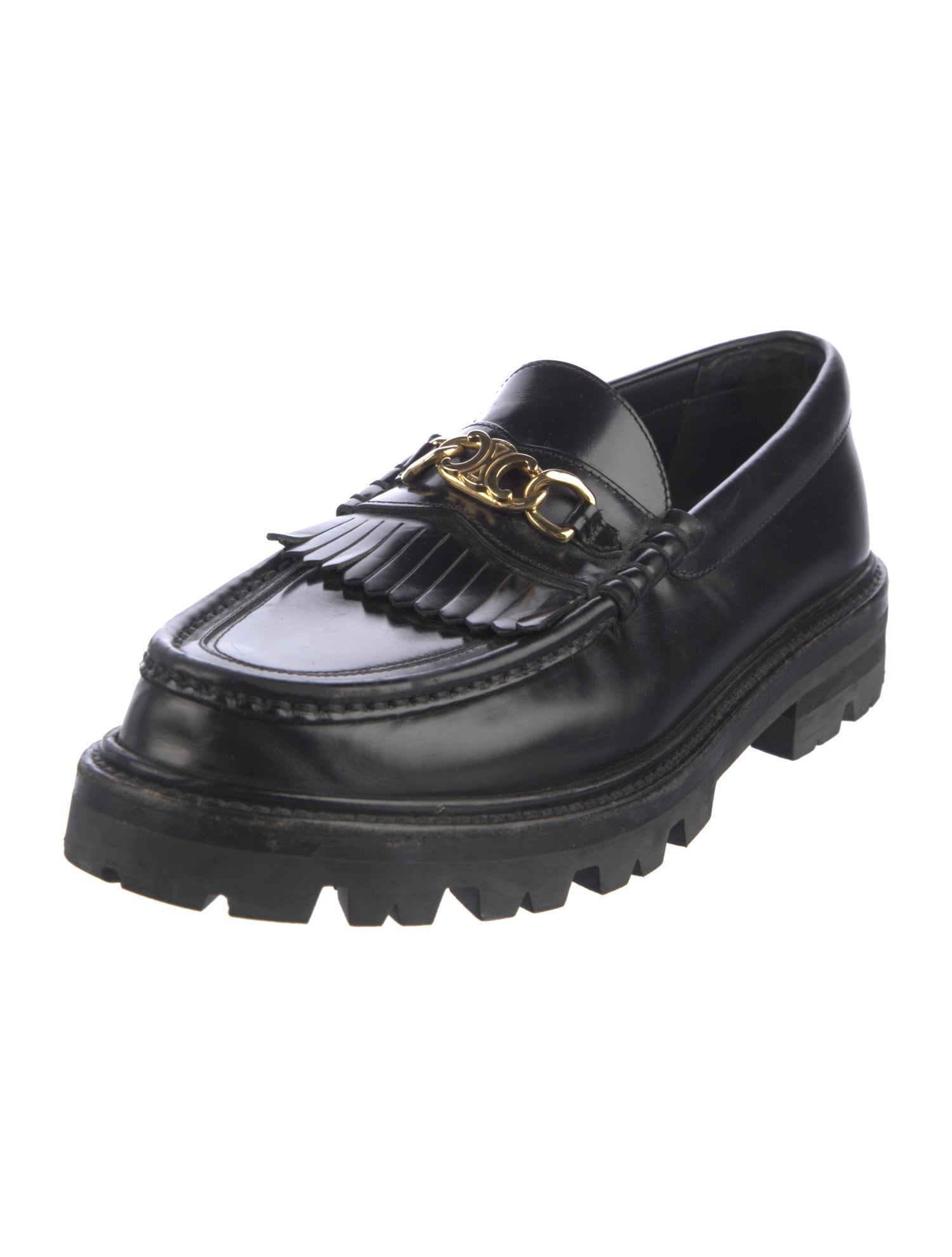 Celine Leather Chain-Link Accents Loafers