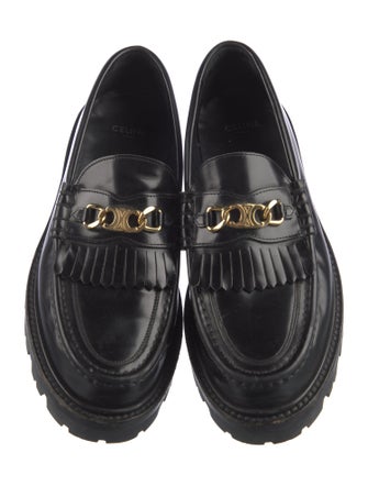 Celine Leather Chain-Link Accents Loafers