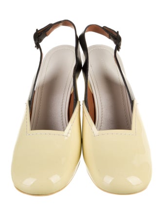 Celine Patent Leather Colorblock Pattern Slingback Pumps